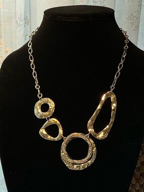 Gold Tone Hammered Circle Statement Necklace - Women Jewelry